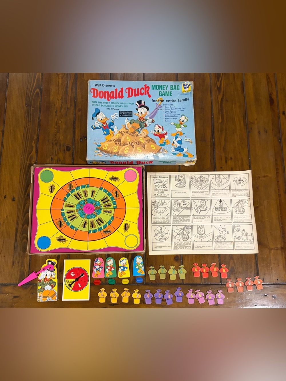 Vintage 1970 Walt Disney Donald Duck Money Bag Game Whitman Complete